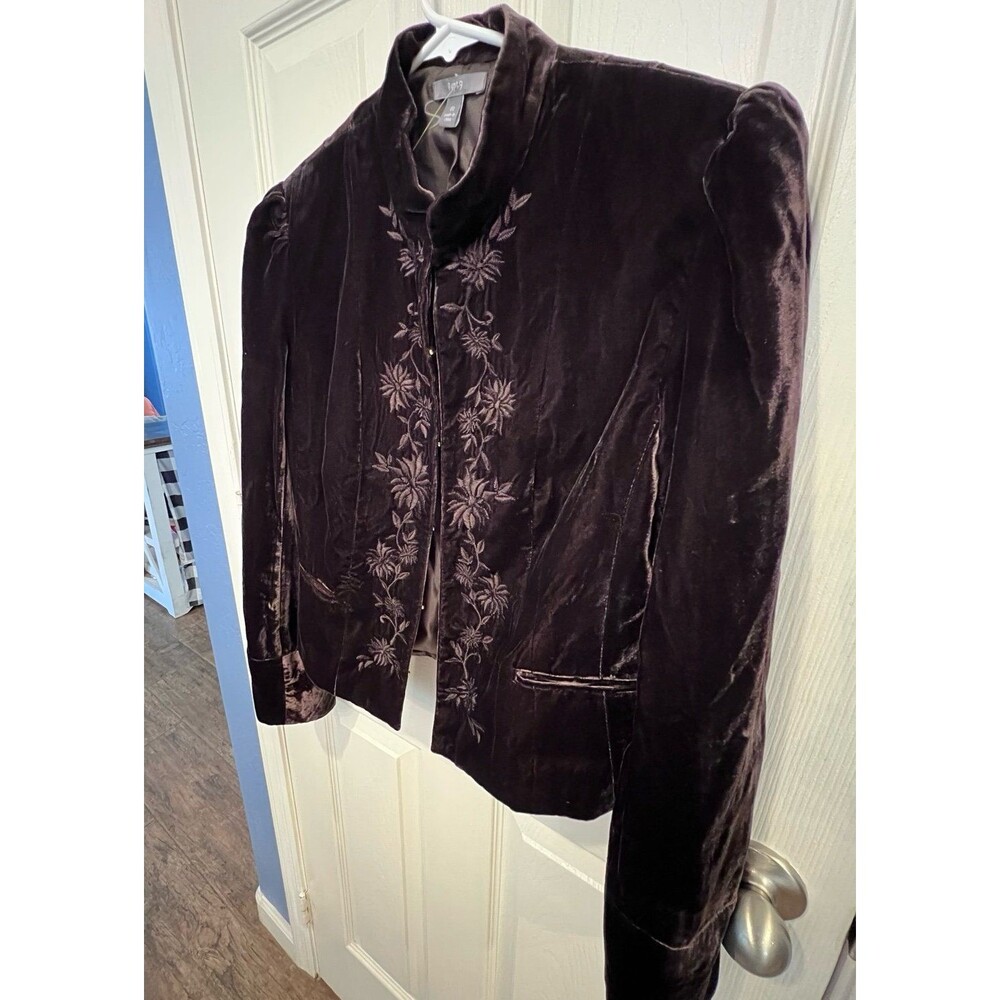 Brown Velvet Embroidered Jacket | Vintage-Inspired Floral Detail whimsigoth vamp